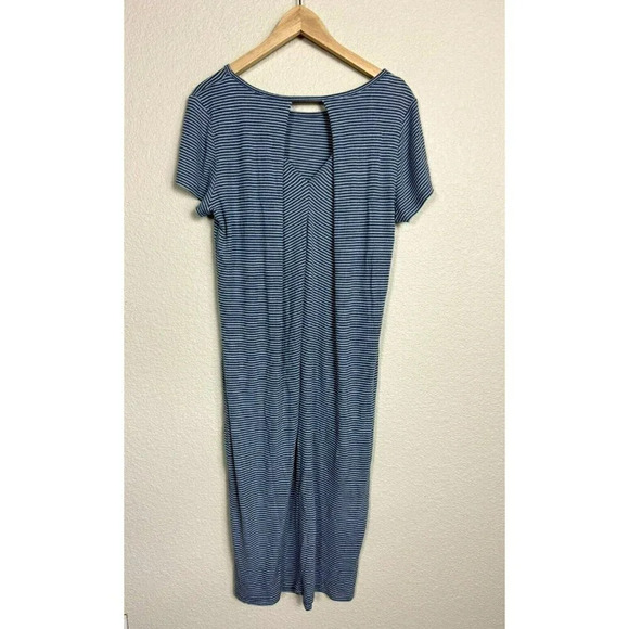 Everly T Shirt Dress Size Large Long Striped Blue White Textured Short Sleeves - Picture 6 of 10